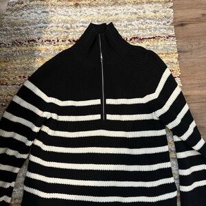 H&M Black and White Striped Women's Sweater Quarter Zip